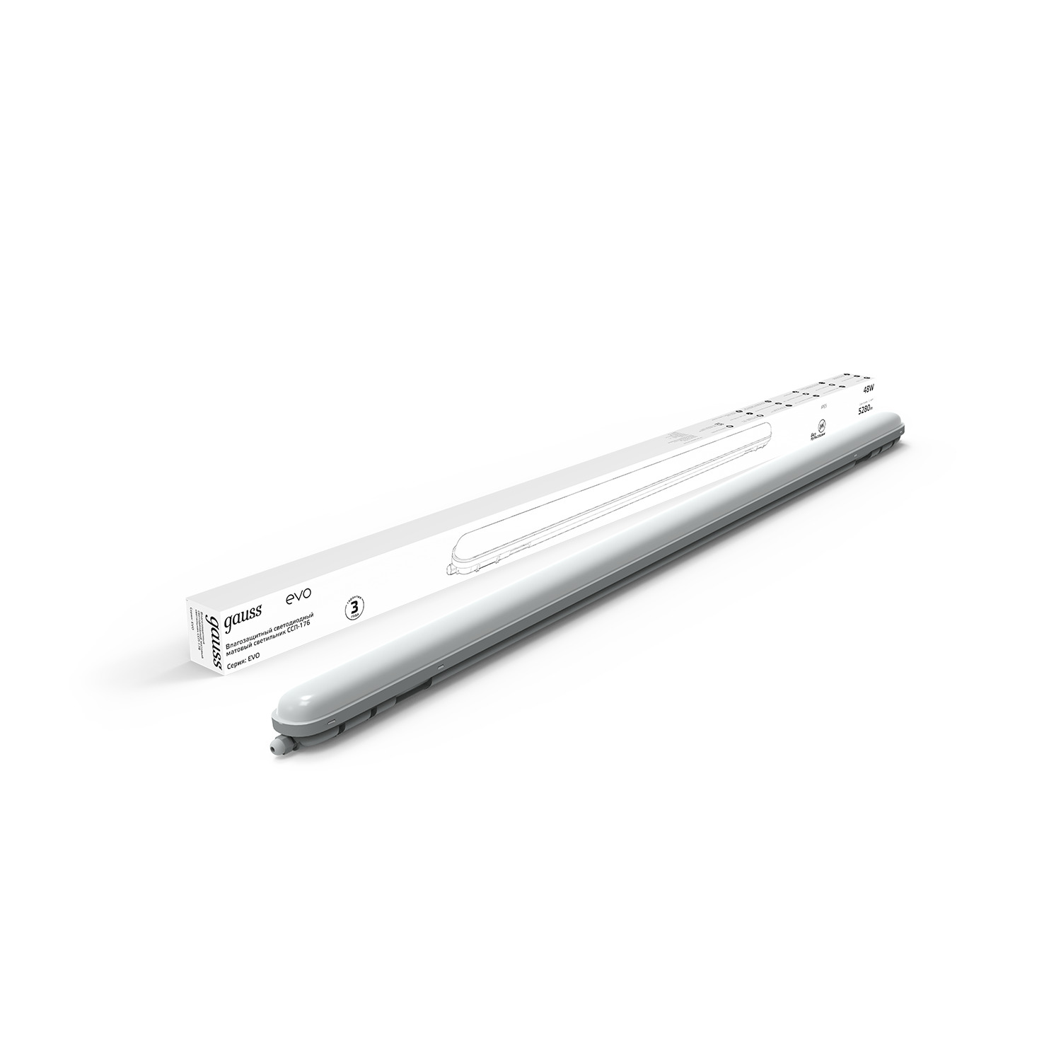 Светильник линейный Gauss СПП-176 EVO 48W 5280lm 6500K 200-240V IP65 1500*76*66мм LED 1/12 864425348