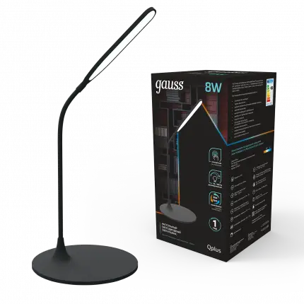 Светильник настольный Gauss Qplus модель GTL502 8W 500lm 3500-5500K 170-265V черный диммируемый LED 1/12 GT5022