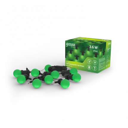 Гирлянда светодиодная "Белт Лайт" Gauss серия Holiday, 10 ламп, 7,7 м, IP44, зеленый, 1/6 HL061