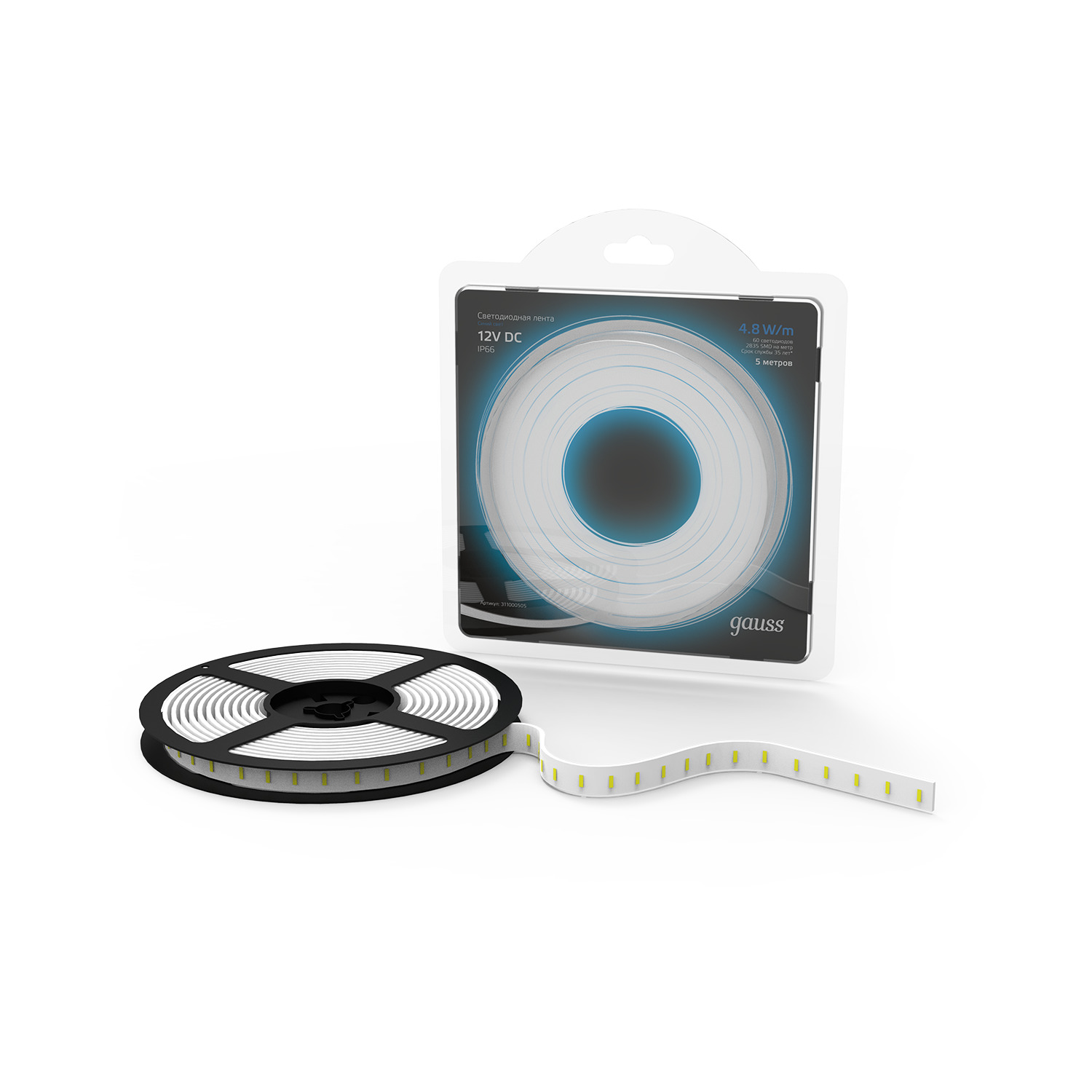 Лента LED 2835/60-SMD 4.8W  12V DC синий IP66 (блистер 5м) 311000505