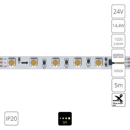 Светодиодная лента 24V 14,4W/m 3000К 5м IP20 Arte Lamp SPI A2406010-03-3K