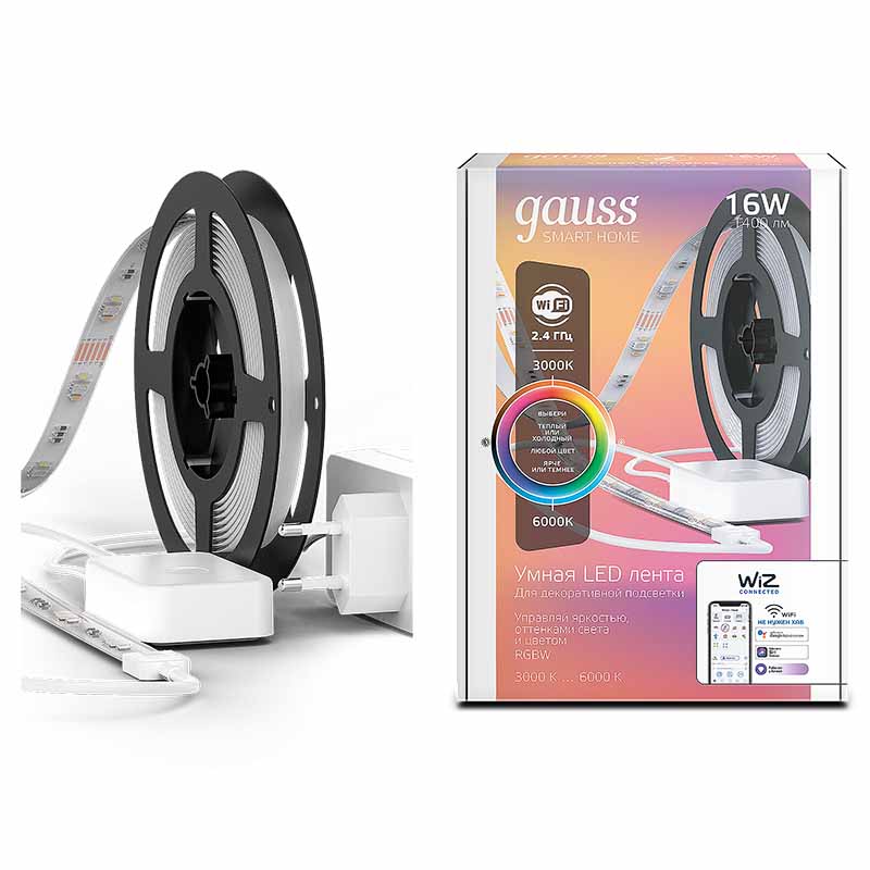 Лента Gauss Smart Home 16W 1400lm 3000-6000К 100-240V IP20 5м RGBW+изм.цвет.темп.+дим/ LED 1/20 5020122