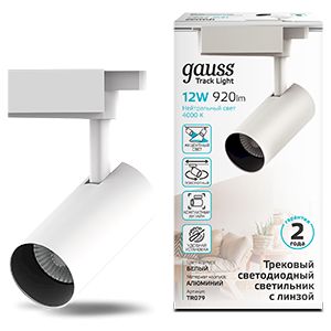 Светильник трековый Gauss цилиндр 12W 1100lm 4000K 180-220V IP20 55*185мм белый линза 36º LED 1/40 TR079