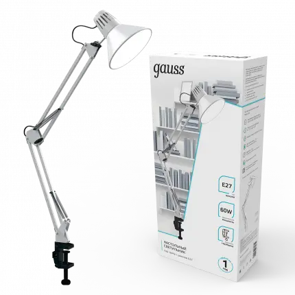 Светильник настольный Gauss модель GTL001 60W 220-240V E27 белый струбцина 1/16 GT0011