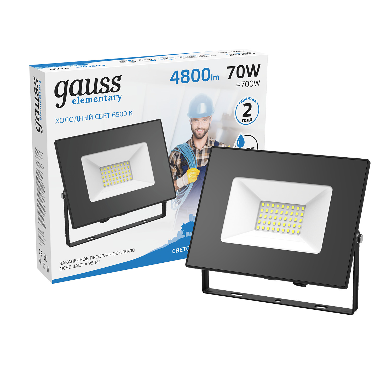 Прожектор Gauss Elementary 70W 7200lm 6500К 175-265V IP65 черный LED 1/10 613100370