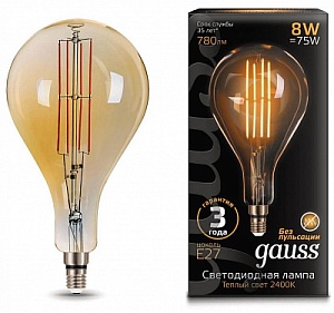 Лампа Gauss LED Vintage Filament A160 8W E27 160*300mm Golden 780lm 2400K 1/6 149802008