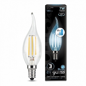 Лампа Gauss LED Filament Свеча на ветру E14 7W 580lm 4100K step dimmable 1/10/50 104801207-S