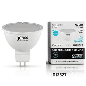 Лампа Gauss LED Elementary MR16 GU5.3 7W 550lm 4100K 1/10/100 13527