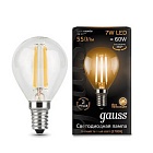 Лампа Gauss LED Filament Шар E14 7W 550lm 2700K 1/10/50 105801107