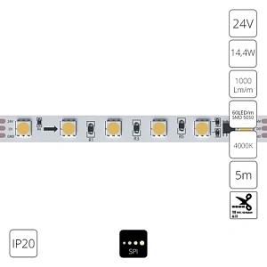 Светодиодная лента 24V 14,4W/m 4000К 5м IP20 Arte Lamp SPI A2406010-04-4K