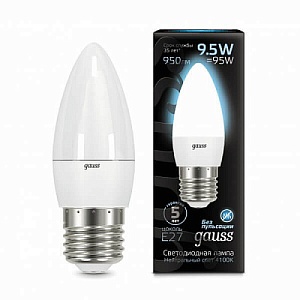 Лампа Gauss LED Свеча E27 9.5W 950lm 4100К 1/10/50 103102210