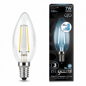 Лампа Gauss LED Filament Свеча E14 7W 580lm 4100К step dimmable 1/10/50 103801207-S