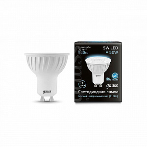 Лампа Gauss LED MR16 GU10 5W 530lm 4100K 1/10/100 101506205