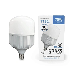 Лампа Gauss Basic T140 AC180-240V 75W 7130lm 6500K E40 LED 1/12 11734382