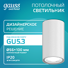 Светильник Gauss Basic, накладной, под лампу GU5.3, белый 1/20/60 HD062