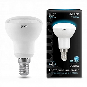 Лампа Gauss LED R50 E14 6W 530lm 4100K 1/10/100 106001206