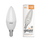 Лампа Gauss Basic Свеча 5,5W 400lm 3000K E14 LED 1/10/100 1033116