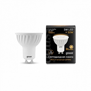 Лампа Gauss LED MR16 GU10 5W 500lm 3000K 1/10/100 101506105