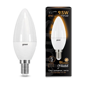 Лампа Gauss LED Свеча E14 9.5W 890lm 3000К 1/10/50 103101110