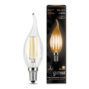 Лампа Gauss LED Filament Свеча на ветру E14 7W 550lm 2700К 1/10/50 104801107