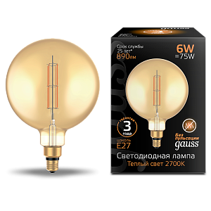 Лампа Gauss LED Vintage Filament Straight G200 6W E27 200*283mm Amber 890lm 2700K 1/6 154802118