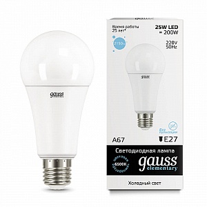 Лампа Gauss LED Elementary A67 25W E27 2150lm 6500K 1/10/50 73235