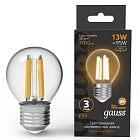 Лампа Gauss Filament Шар 13W 1100lm 2700К Е27 LED 1/10/50 105802113