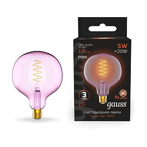 Лампа Gauss LED Filament Flexible G125-C Pink E27 5W 190lm 1800K 125*178mm 1/10 1011802105