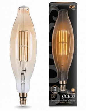 Лампа Gauss Led Vintage Filament BT120 8W E27 120*420mm Golden 780lm 2400K 1/10 155802008