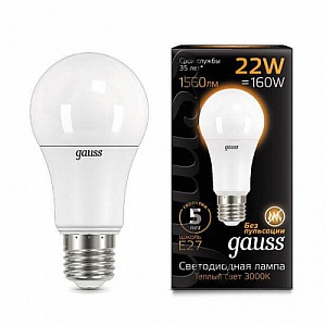 Лампа Gauss LED A70 22W E27 1560lm 3000K 1/10/50 102502122