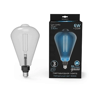 Лампа Gauss LED Vintage Filament Straight ST164 6W E27 164*297mm Gray 330lm 4000K 1/6 157802205