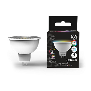 Лампа Gauss MR16 6W GU5.3 RGBW+димирование LED 1/100 101105406