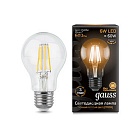 Лампа Gauss LED Filament A60 E27 6W 600lm 2700К 1/10/40 102802106