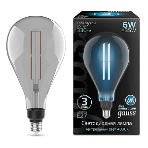 Лампа Gauss LED Vintage Filament Straight PS160 6W E27 290*160mm Gray 330lm 4000K 1/6 179802205