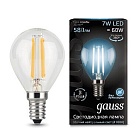 Лампа Gauss LED Filament Шар E14 7W 580lm 4100K 1/10/50 105801207