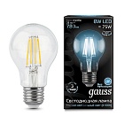 Лампа Gauss LED Filament A60 E27 8W 780lm 4100К 1/10/40 102802208