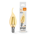 Лампа Gauss Basic Filament Свеча на ветру 3,8W 350lm 2400К Е14 golden LED 1/10/50 1047154