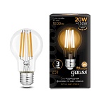 Лампа Gauss Filament А60 20W 1800lm 2700К Е27 LED 1/10/40 102902120