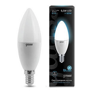 Лампа Gauss LED Свеча E14 6.5W 550lm 4100К 1/10/50 103101207
