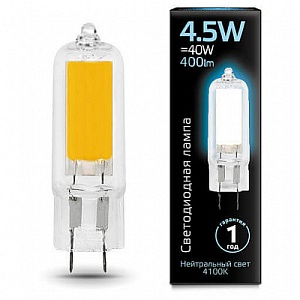 Лампа Gauss LED G4 AC220-240V 4.5W 400lm 4100K Glass 1/10/200 107807204
