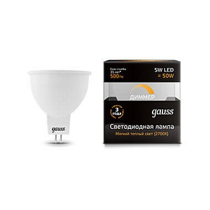 Лампа Gauss LED MR16 GU5.3-dim 5W 500lm 3000K  диммируемая 1/10/100 101505105-D