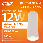 Светильник Gauss Overhead накл цил 12W 900lm 3000K 170-240V IP20 79*200мм белый золото LED 1/30 HD012