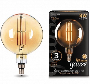 Лампа Gauss LED Vintage Filament G200 8W E27 200*300mm Golden 780lm 2400K 1/6 153802008
